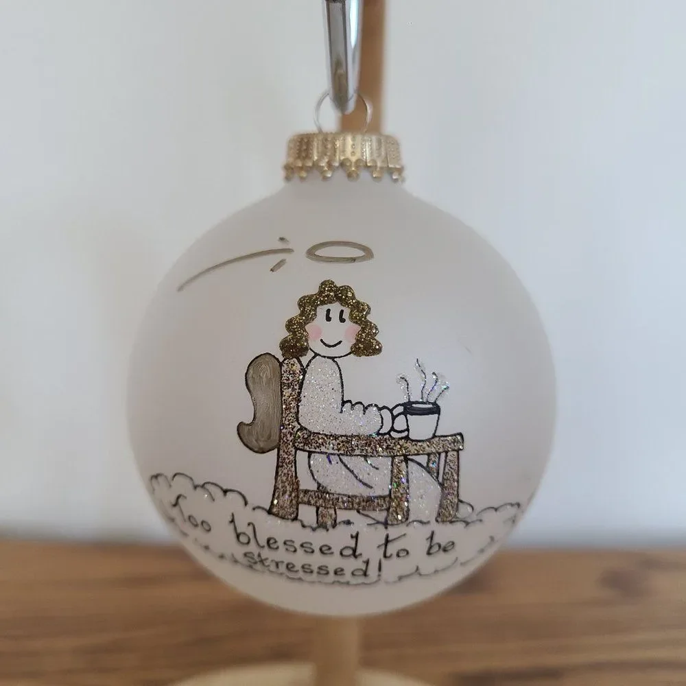 Teresa Thibault Too Blessed To Be Stressed Christmas Ornament Angel Hand Painted